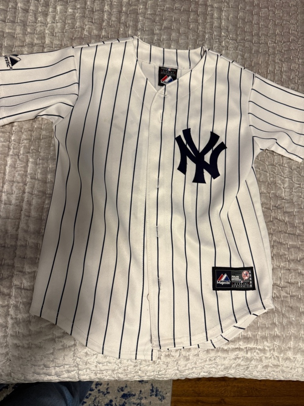 Alex Rodriguez Majestic White & Navy New York Yankees Kids Pinstripe Jersey